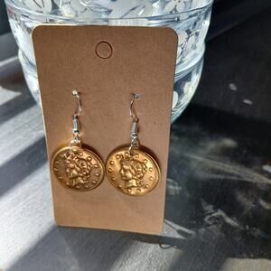 Lady Liberty Coin Earrings dangle hook stainless steel hypoallergenic handmade